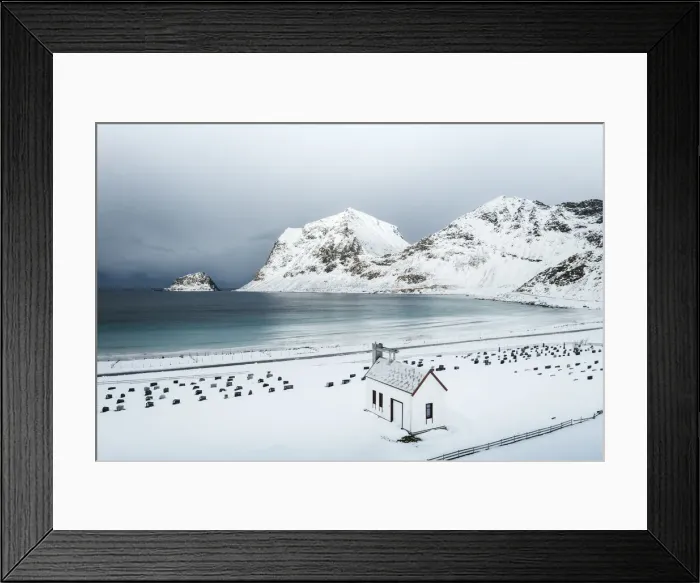 Framed Print : Elevated view of Haukland beach, Lofoten Islands, Nordland, Norway Framed Print : Elevated view of Haukland beach, Lofoten Islands, Nordland, Norway
