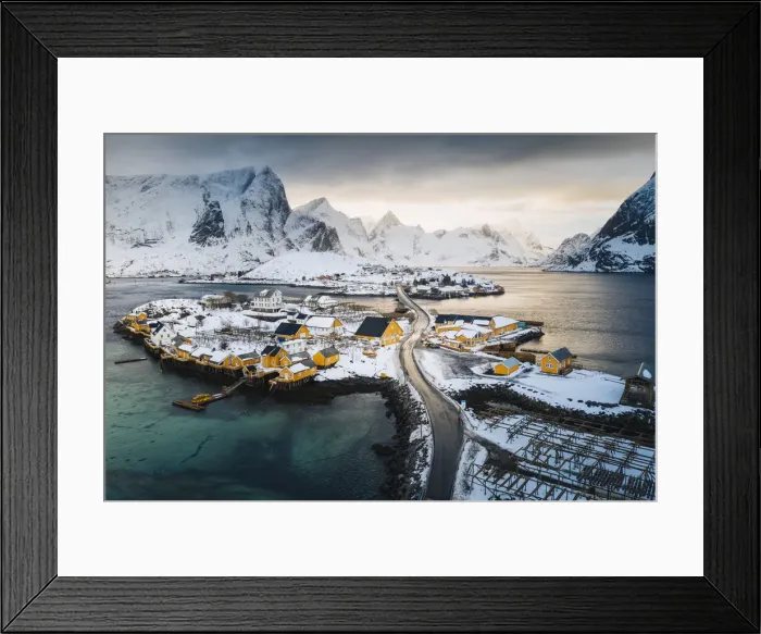 Framed Print : Elevated view of Sakrisoy Village, Lofoten Islands, Nordland, Norway Framed Print : Elevated view of Sakrisoy Village, Lofoten Islands, Nordland, Norway