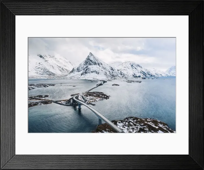 Framed Print : Elevated view of Fredvang bridges, Lofoten Islands, Nordland, Norway Framed Print : Elevated view of Fredvang bridges, Lofoten Islands, Nordland, Norway