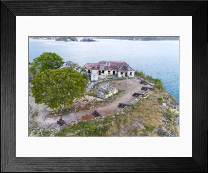 Framed Print : Aerial view of ruins of buildings at Fort James, St. Johns, Antigua and Barbuda
