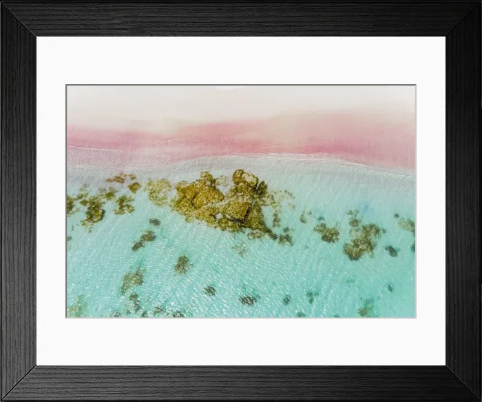 Framed Print : Aerial view of Pink Sand Beach washed by the turquoise sea, Barbuda, Antigua and Barbuda Framed Print : Aerial view of Pink Sand Beach washed by the turquoise sea, Barbuda, Antigua and Barbuda