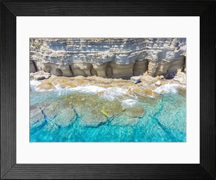Framed Print : White limestone cliffs Pillar of Hercules washed by Caribbean Sea, aerial view by drone