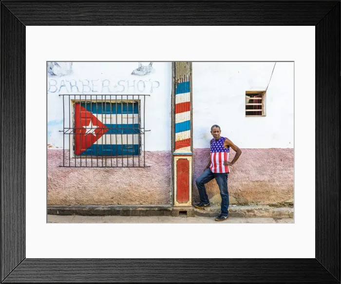 Framed Print : A man standing outside a barber shop in La Habana Vieja (Old Town), Havana, Cuba Framed Print : A man standing outside a barber shop in La Habana Vieja (Old Town), Havana, Cuba