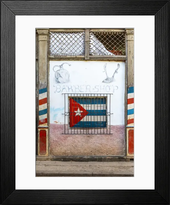 Framed Print : Cuban flag painted on the window of a barber shop in La Habana Vieja (Old Town), Havana Framed Print : Cuban flag painted on the window of a barber shop in La Habana Vieja (Old Town), Havana