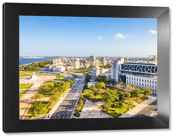 Elevated view of Parque Antonio Maceo and Havana from the Malecon, La Habana Province