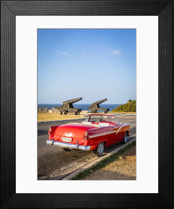 Framed Print : Classic car parked near canons from El Morro, Regla Province, Havana, Cuba Framed Print : Classic car parked near canons from El Morro, Regla Province, Havana, Cuba