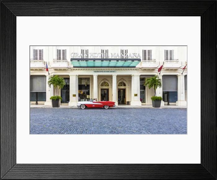 Framed Print : Classic car parked in front of the Grand Hotel Manzana in Centro Habana Province, Havana Framed Print : Classic car parked in front of the Grand Hotel Manzana in Centro Habana Province, Havana