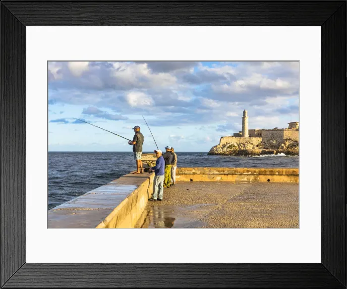 Framed Print : People fishing early in the morning on the Malecon, with Castillo De Los Tres Reyes Del Framed Print : People fishing early in the morning on the Malecon, with Castillo De Los Tres Reyes Del