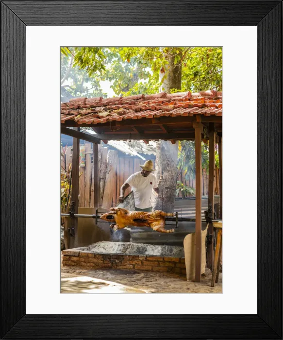 Framed Print : A man roasting a pig in a restaurant in Trinidad, Sancti Spiritus, Cuba Framed Print : A man roasting a pig in a restaurant in Trinidad, Sancti Spiritus, Cuba