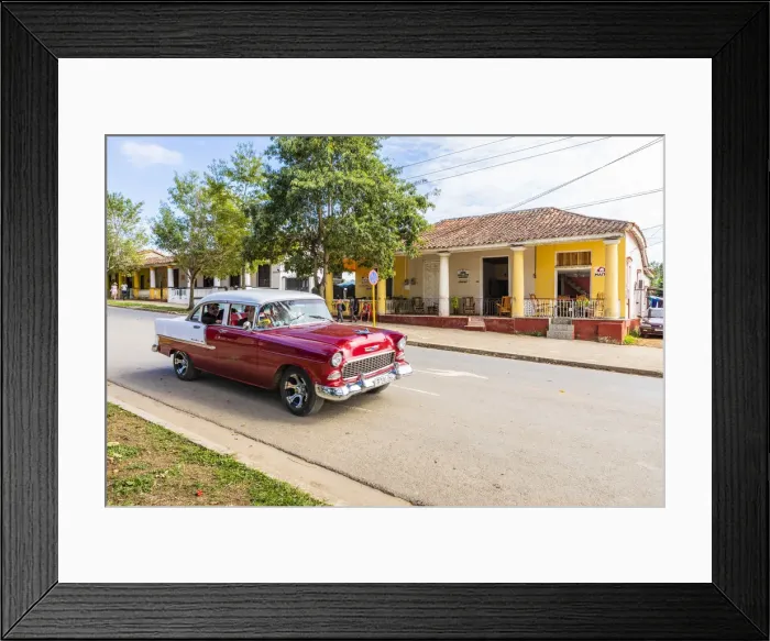 Framed Print : A car driving in a street in Vinales, Pinar del Rio Province, Cuba Framed Print : A car driving in a street in Vinales, Pinar del Rio Province, Cuba