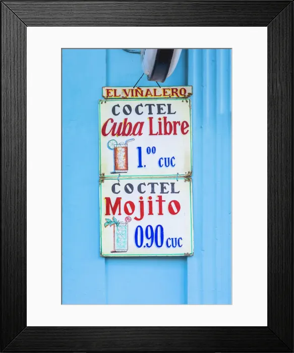 Framed Print : A sign hanging outside a bar in Vinales Town, Pinar del Rio Province, Cuba