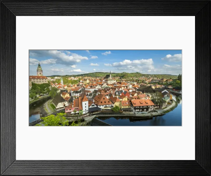 Framed Print : Historic town of Cesky Krumlov and Cesky Krumlov Caste Tower on sunny day, UNESCO, Cesky Krumlov, South Bohemian Region, Czech Republic