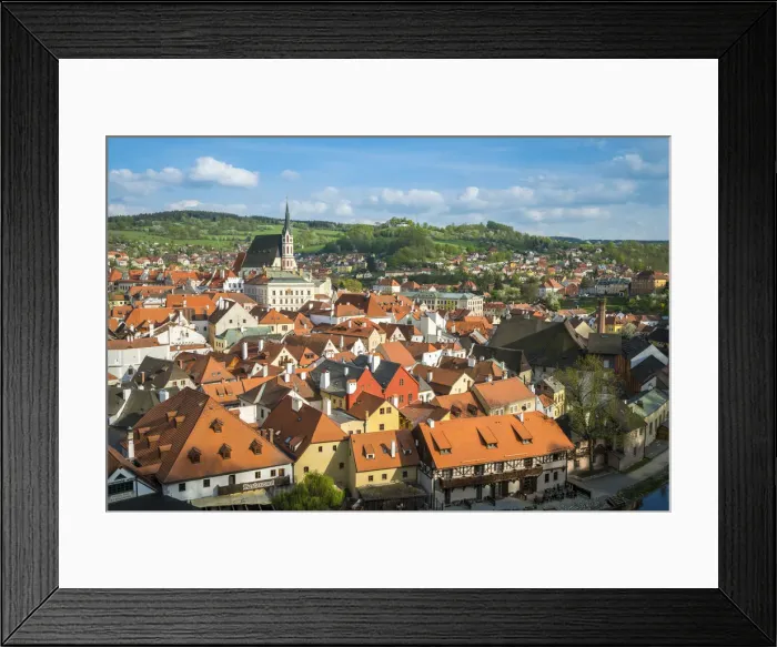 Framed Print : Historic town of Cesky Krumlov on sunny day, South Bohemian Region, Czech Republic