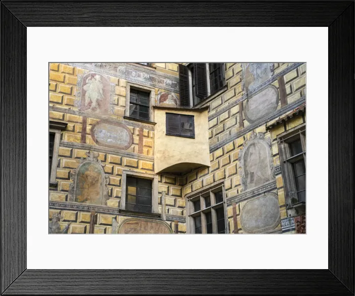 Framed Print : Detail of facade and window at premises of Cesky Krumlov Castle and Chateau, Cesky Krumlov, South Bohemian Region, Czech Republic