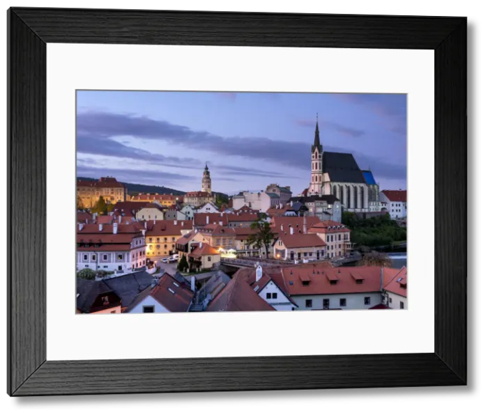 Framed Print : View of historic center of Cesky Krumlov dominated by St. Vitus Church at dusk, Cesky Krumlov, South Bohemian Region, Czech Republic Framed Print : View of historic center of Cesky Krumlov dominated by St. Vitus Church at dusk, Cesky Krumlov, South Bohemian Region, Czech Republic