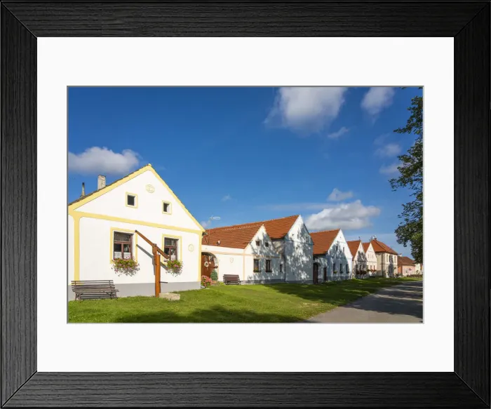Framed Print : Historical houses at Holasovice Historal Village Reservation. They represent rural baroque style, UNESCO, Holasovice, South Bohemian Region, Czech Republic Framed Print : Historical houses at Holasovice Historal Village Reservation. They represent rural baroque style, UNESCO, Holasovice, South Bohemian Region, Czech Republic