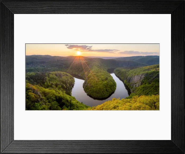 Framed Print : Meander of Vltava River at sunset seen from Maj viewpoint, Teletin, Krnany, Benesov District, Central Bohemian Region, Czech Republic