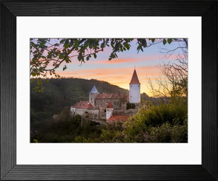 Framed Print : Krivoklat Castle amidst trees against sky during sunset, Krivoklat, Rakovnik District Framed Print : Krivoklat Castle amidst trees against sky during sunset, Krivoklat, Rakovnik District