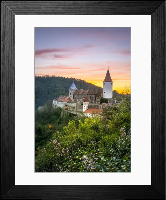 Framed Print : Krivoklat Castle amidst trees against sky during sunset, Krivoklat, Rakovnik District Framed Print : Krivoklat Castle amidst trees against sky during sunset, Krivoklat, Rakovnik District