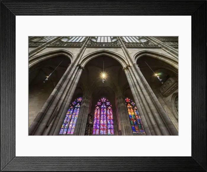 Framed Print : Low angle view of stained glass windows at St. Vitus Cathedral, Prague, Bohemia Framed Print : Low angle view of stained glass windows at St. Vitus Cathedral, Prague, Bohemia