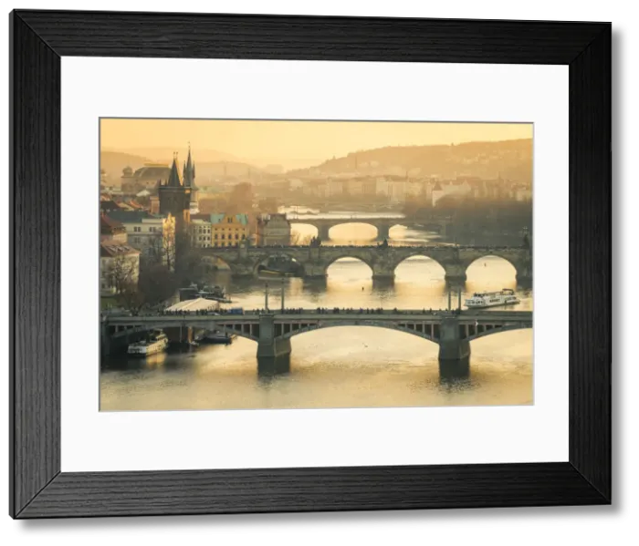Framed Print : Bridges over Vltava river in city at sunset, Prague, Bohemia, Czech Republic Framed Print : Bridges over Vltava river in city at sunset, Prague, Bohemia, Czech Republic