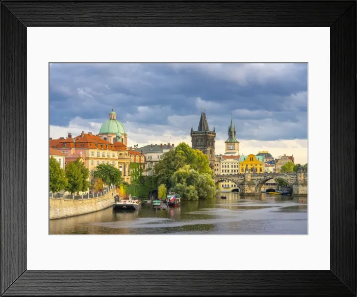 Framed Print : Charles Bridge and Church of Saint Francis of Assisi with Old Town Bridge Tower against Framed Print : Charles Bridge and Church of Saint Francis of Assisi with Old Town Bridge Tower against