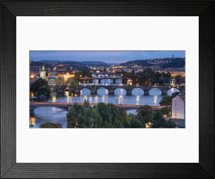 Framed Print : Bridges over Vltava river against sky seen from Letna park at night, Prague, Bohemia Framed Print : Bridges over Vltava river against sky seen from Letna park at night, Prague, Bohemia