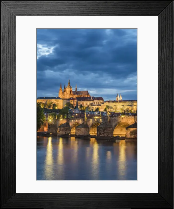 Framed Print : Illuminated Prague Castle and Charles Bridge against cloudy sky at night, Prague, Bohemia Framed Print : Illuminated Prague Castle and Charles Bridge against cloudy sky at night, Prague, Bohemia