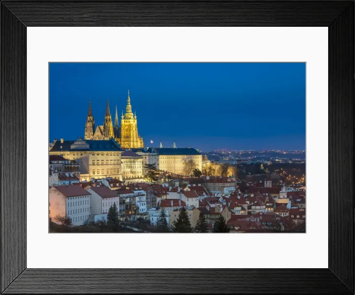 Framed Print : Illuminated Prague Castle in city against sky at night, Prague, Bohemia, Czech Republic