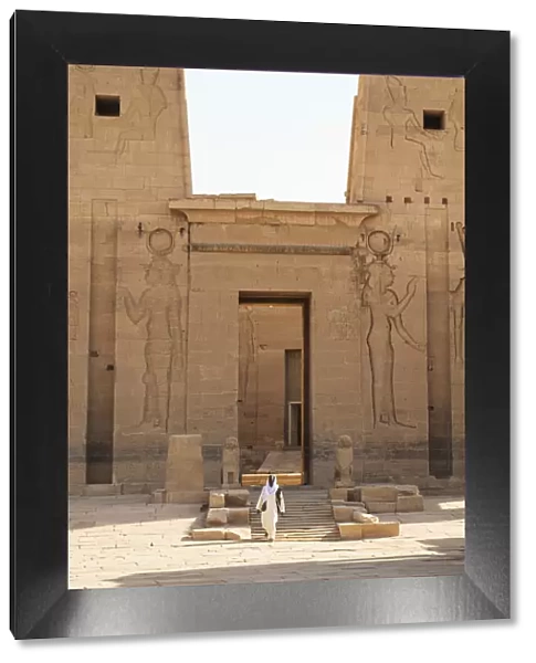 Guradian at the Temple of Philae on an island in Lake Nasser, Nile River, Aswan, Egypt