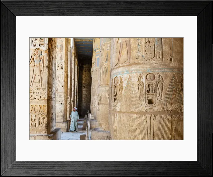 Framed Print : Temple guardian at the temple of Ramses III on the West bank of the Nile at Luxor, Egypt