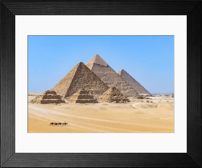 Framed Print : Camel train at the Pyramids of Giza, Giza, Cairo, Egypt Framed Print : Camel train at the Pyramids of Giza, Giza, Cairo, Egypt