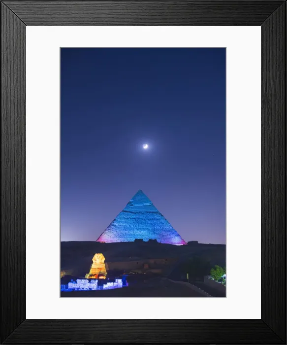 Framed Print : light show over the Pyramids of Giza, Giza, Cairo, Egypt Framed Print : light show over the Pyramids of Giza, Giza, Cairo, Egypt