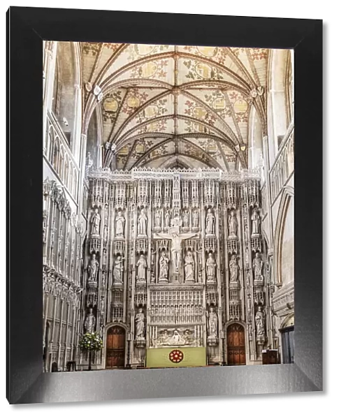 England, Hertfordshire, St. AlbanA¢€™s. The The Wallingford Screen - and elaborately carved reredos (altar screen) in the medieval vaulted quire of St. AlbanA¢€™s cathedral
