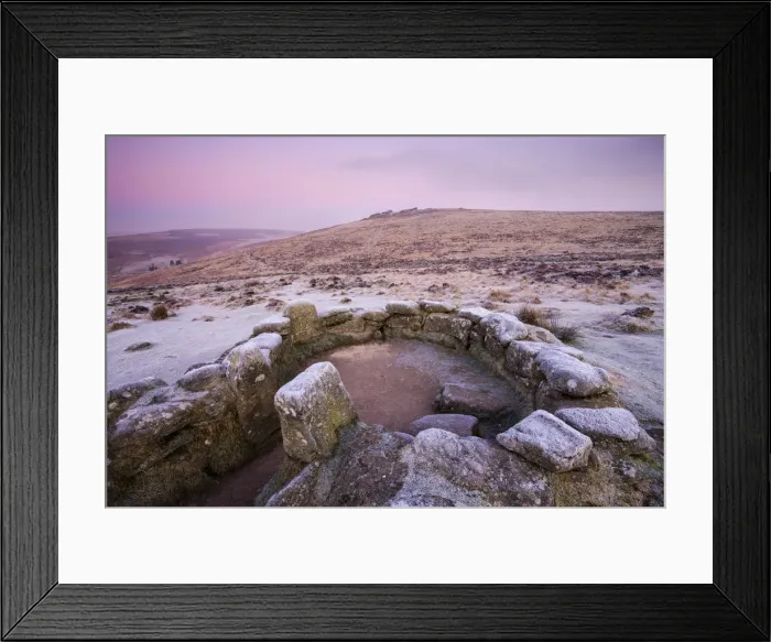 Framed Print : Frost coats a hut circle dwelling in the bronze age settlement of Grimspound in Dartmoor Framed Print : Frost coats a hut circle dwelling in the bronze age settlement of Grimspound in Dartmoor