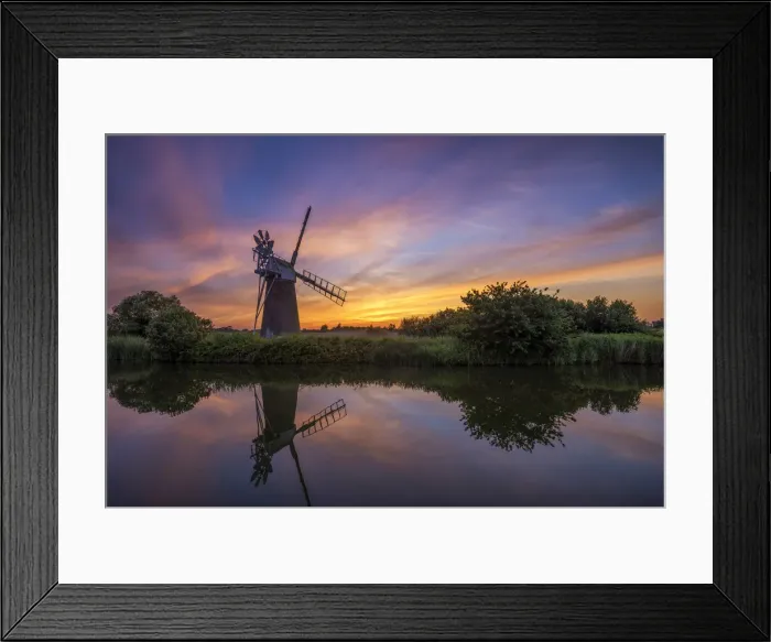 Framed Print : Turf Fen Mill at Sunset, How Hill, Norfolk, England Framed Print : Turf Fen Mill at Sunset, How Hill, Norfolk, England