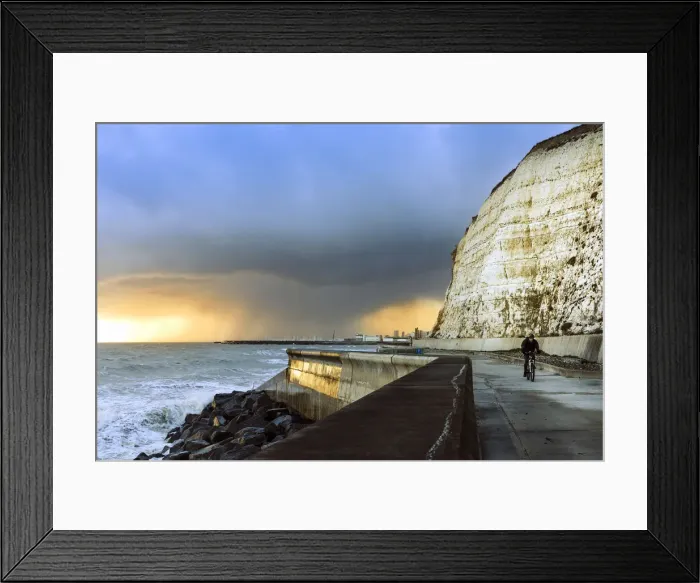 Framed Print : Storm clouds over the English Channel near Brighton with the white cliffs of Peacehaven Framed Print : Storm clouds over the English Channel near Brighton with the white cliffs of Peacehaven