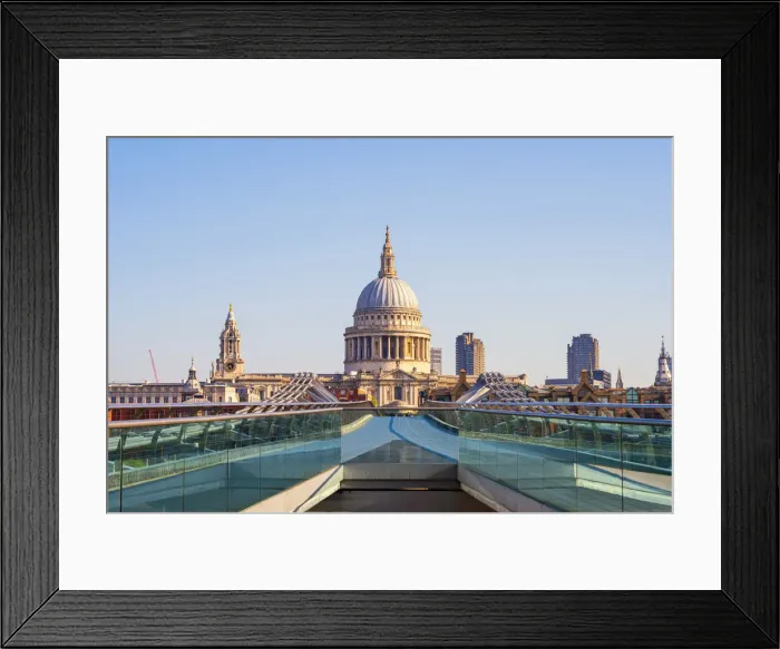 Framed Print : UK, England, London, St. Pauls Cathedral and Millennium Bridge over River Thames Framed Print : UK, England, London, St. Pauls Cathedral and Millennium Bridge over River Thames