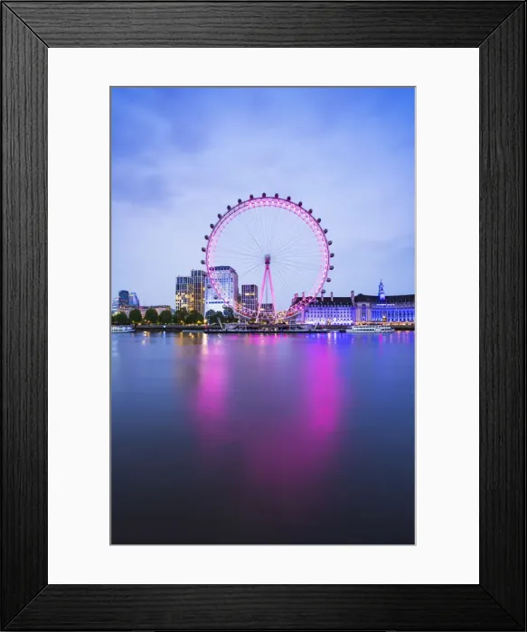 Framed Print : London Eye reflecting on the river Thames, London, England, UK