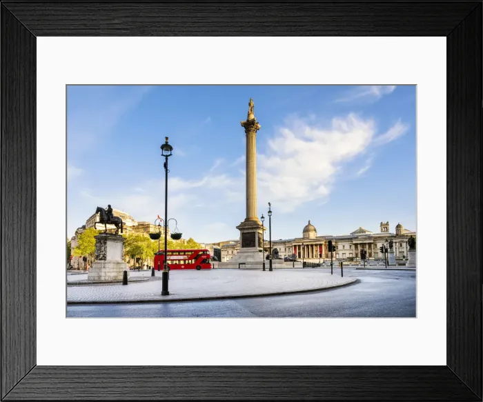 Framed Print : London bus passing the National Gallery and St Martin in the Fields church in Trafalgar Framed Print : London bus passing the National Gallery and St Martin in the Fields church in Trafalgar