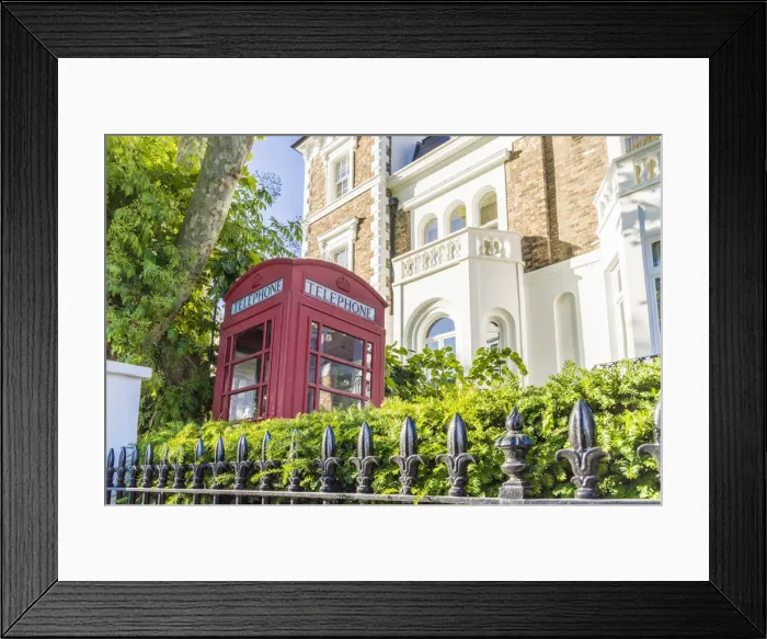 Framed Print : Telephone box in front garden, Notting Hill, London, England, UK Framed Print : Telephone box in front garden, Notting Hill, London, England, UK
