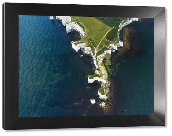 Aerial view of Old Harry Rocks, Jurassic coast, Swanage, Isle of Purbeck, Dorset, England