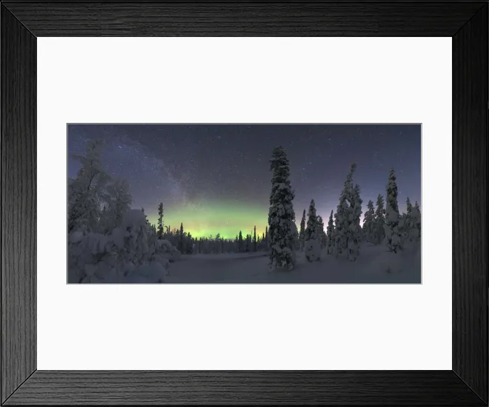 Framed Print : Northern lights over the frozen trees of Lapland in winter, Akaslompolo
