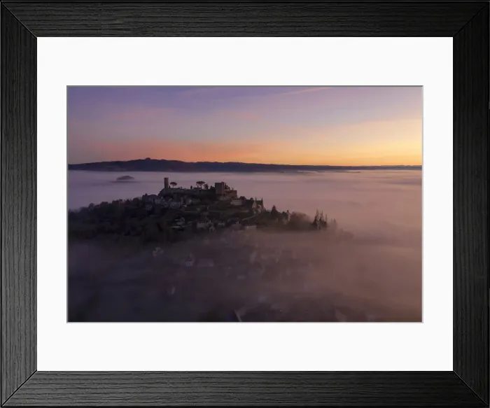 Framed Print : An aerial view of the hilltop village of Turenne at sunrise, Correze, Limousin