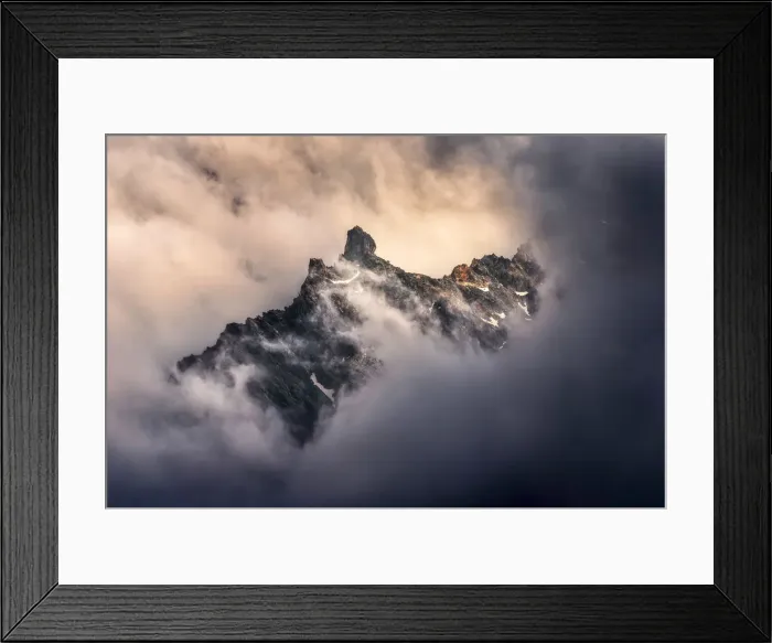 Framed Print : Peaks of the Alps appearing during a storm clearing, Alps, France Framed Print : Peaks of the Alps appearing during a storm clearing, Alps, France