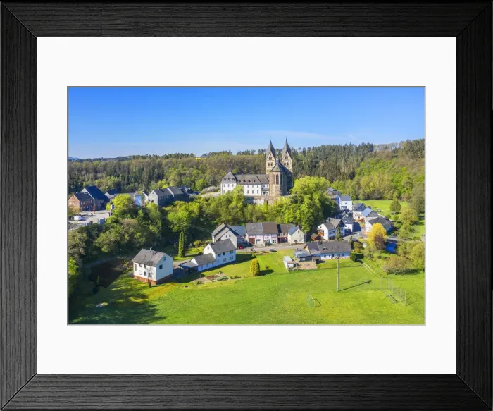 Framed Print : Aerial view on Ravengiersberg with St. Christophorus church, called the Hunsruck dome, Hunsruck, Rhineland-Palatinate, Germany Framed Print : Aerial view on Ravengiersberg with St. Christophorus church, called the Hunsruck dome, Hunsruck, Rhineland-Palatinate, Germany