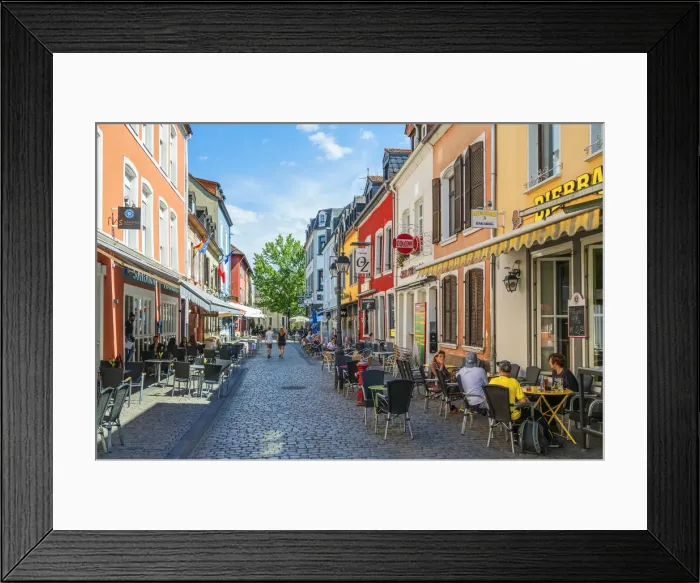 Framed Print : Restaurants at the Saarlouis old town, Saarland, Germany Framed Print : Restaurants at the Saarlouis old town, Saarland, Germany