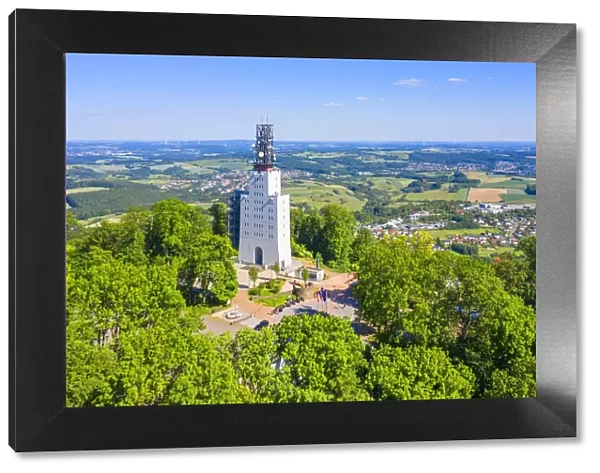 Aerial view on the german-french meeting place Schaumberg tower on the Schaumberg at