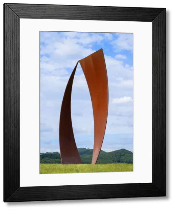 Framed Print : Wortsegel, steel sculpture for poetry by artist Heinrich Popp near Tholey, Saarland Framed Print : Wortsegel, steel sculpture for poetry by artist Heinrich Popp near Tholey, Saarland
