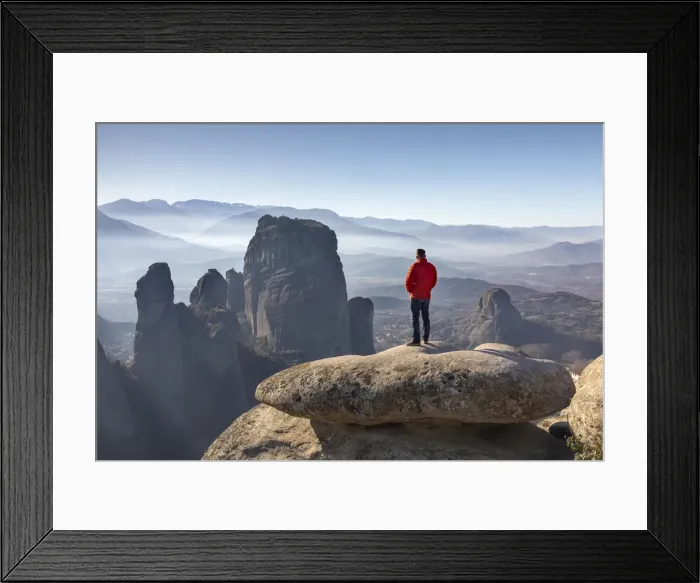 Framed Print : A man looks at the view above Rousanou Monastery, Meteora, Thessaly, Greece Framed Print : A man looks at the view above Rousanou Monastery, Meteora, Thessaly, Greece